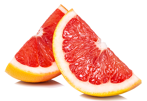 slice of pink grapefruit citrus fruit isolated on white background